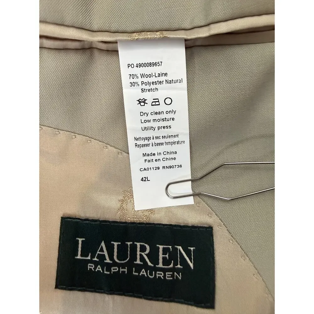 Lauren Ralph Lauren Mens Tan Wool Blend Blazer Sport Coat 42L Workwear Corpcore